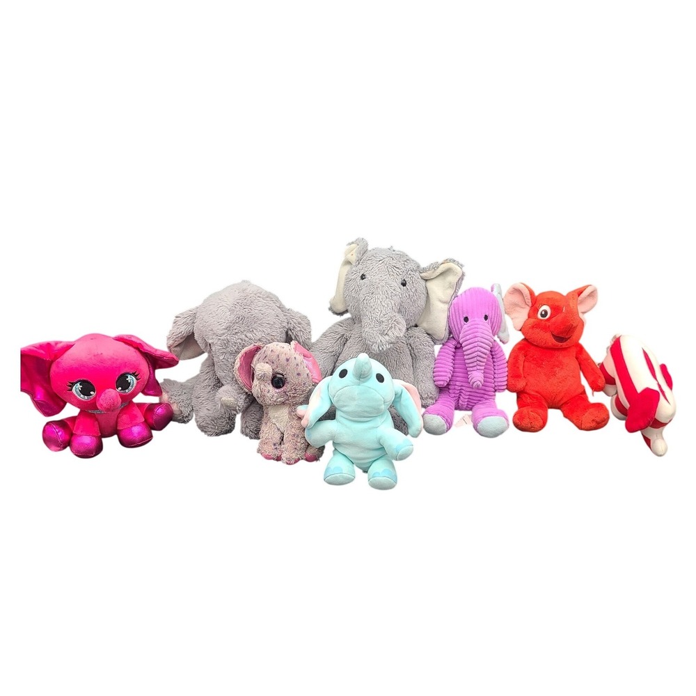 Mixed Elephant Plush Lot 8pc Ty Beanie Boos Purple Corduroy Pink Grey Red Stripe